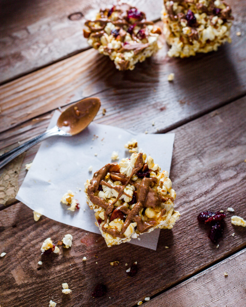 Almond Popcorn Bars with Almond Butter Drizzle