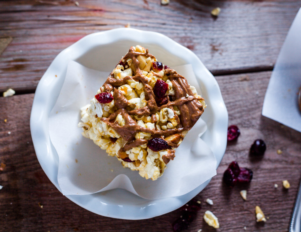 Almond Popcorn Bars with Almond Butter Drizzle